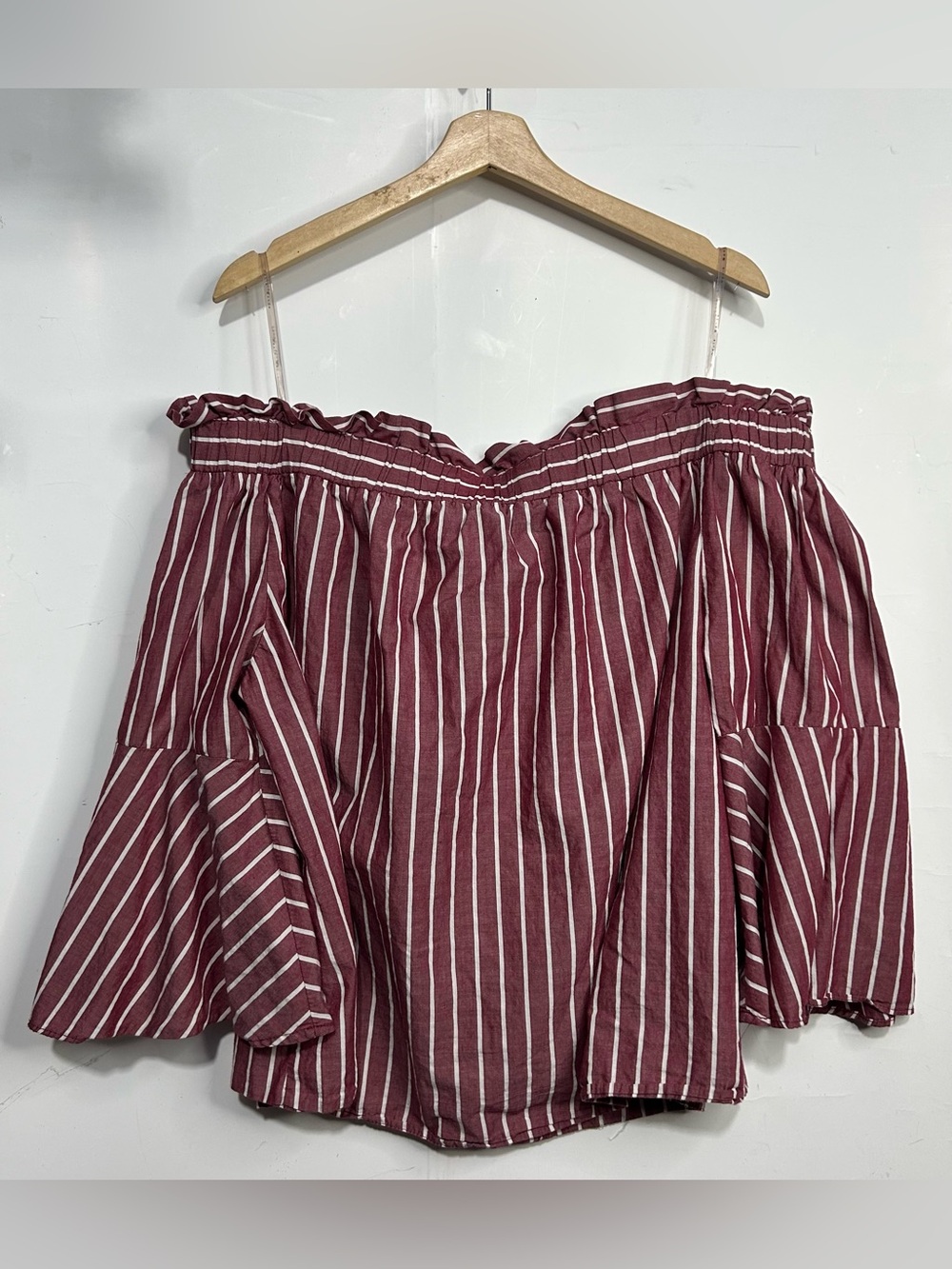 Haute Monde Maroon Striped Off Shoulder Bell Sleeve Blouse 3X